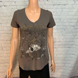 Affliction size XS gray Skull design t shirt